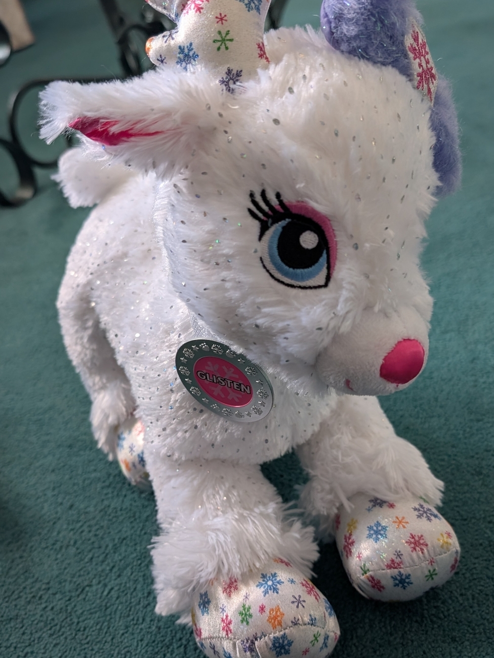 Build-A-Bear White Sparkle Unicorn with Blue Eyes and Pink Nose Glisten